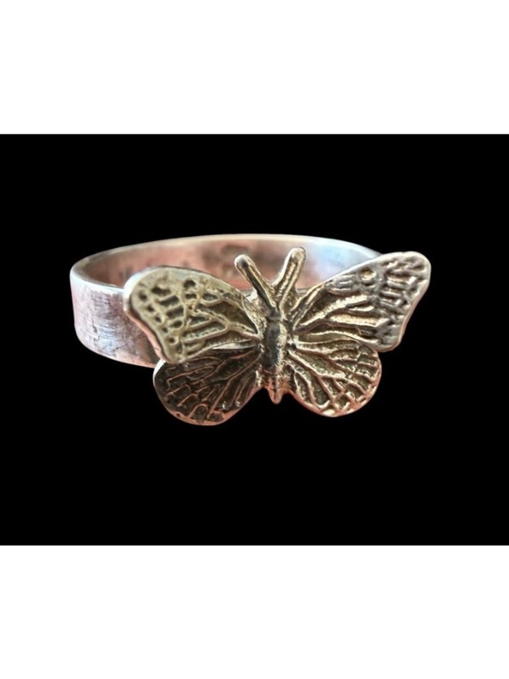 Vintage 925 Sterling Silver Textured Butterfly Ring Modernist Size 6.5